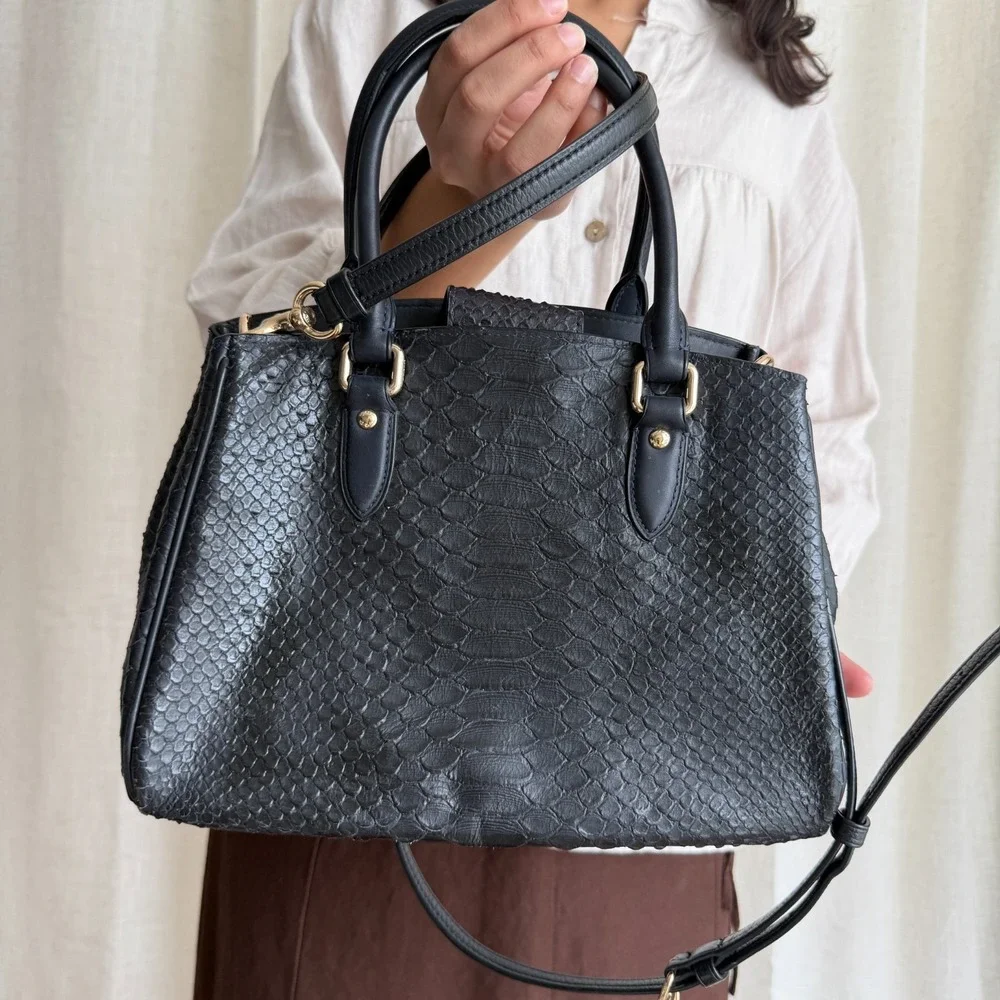 Coach Black Snakeskin Handbag Embossed Leather Exotic Satchel Crossbody